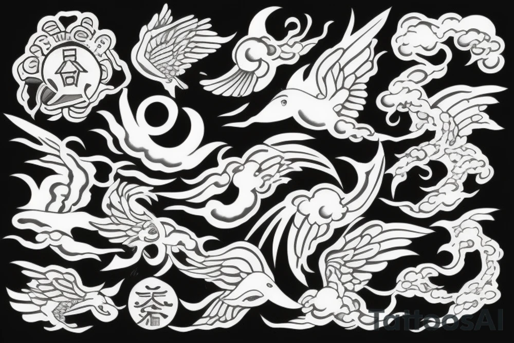 Flying into Japanese sun tattoo idea