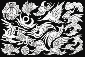 Flying into Japanese sun tattoo idea