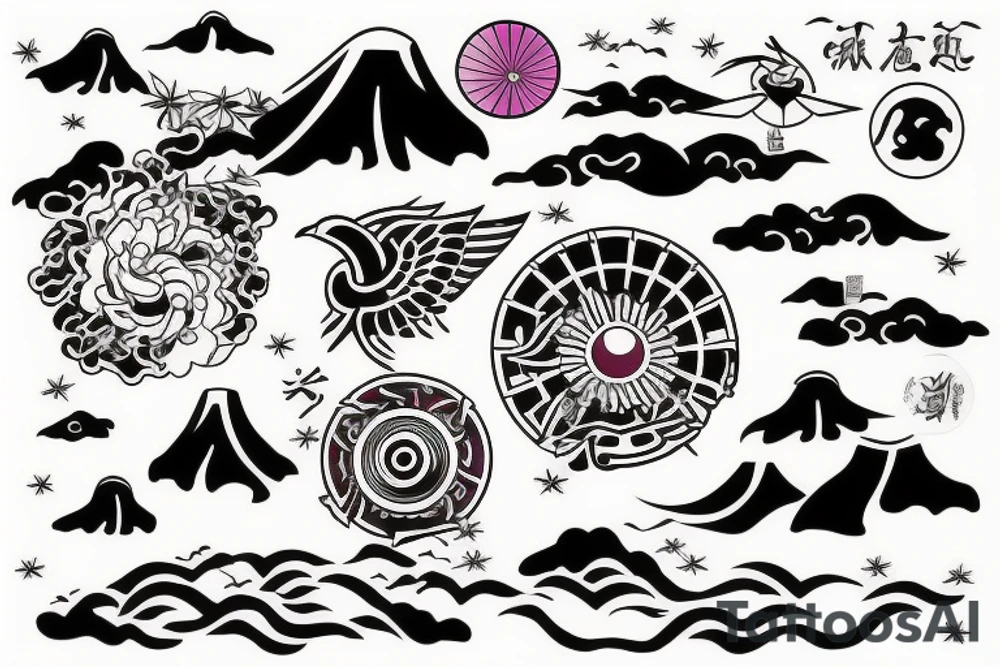 Flying into Japanese sun tattoo idea