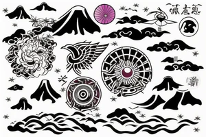 Flying into Japanese sun tattoo idea