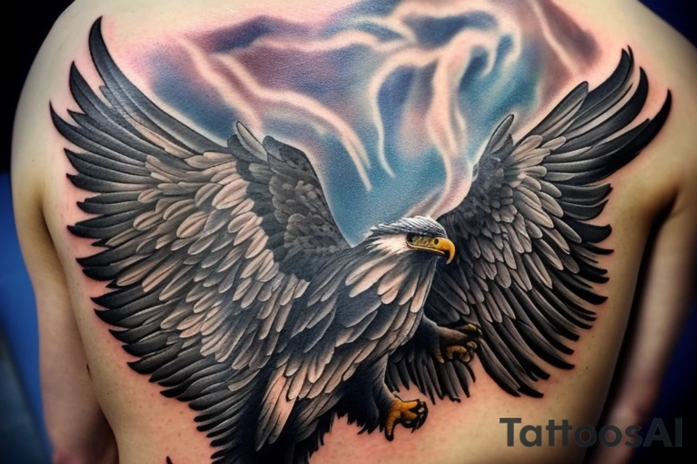 The focal point of the tattoo would be a majestic eagle, symbolizing strength, freedom, and power. The eagle would be depicted in a dynamic pose, with its wings outstretched, ready to take flight. The intricate details of the eagle's feathers would be skillfully rendered to give a sense of realism and texture.

In its formidable claws, the eagle would firmly grip the scales of Libra, representing balance, justice, and harmony. tattoo idea