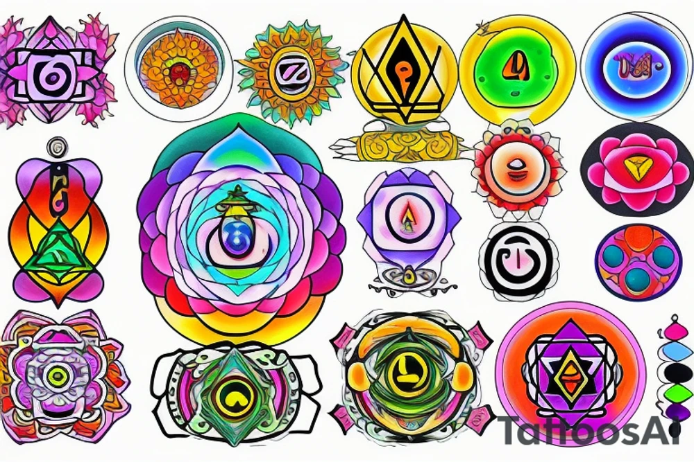 chakras colored tattoo idea