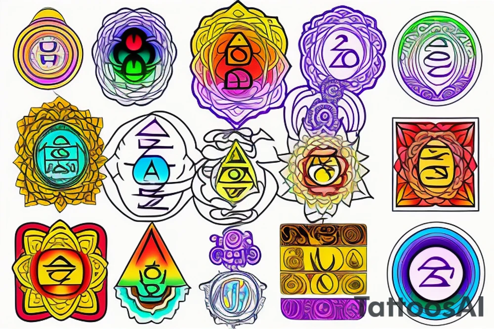 chakras colored tattoo idea