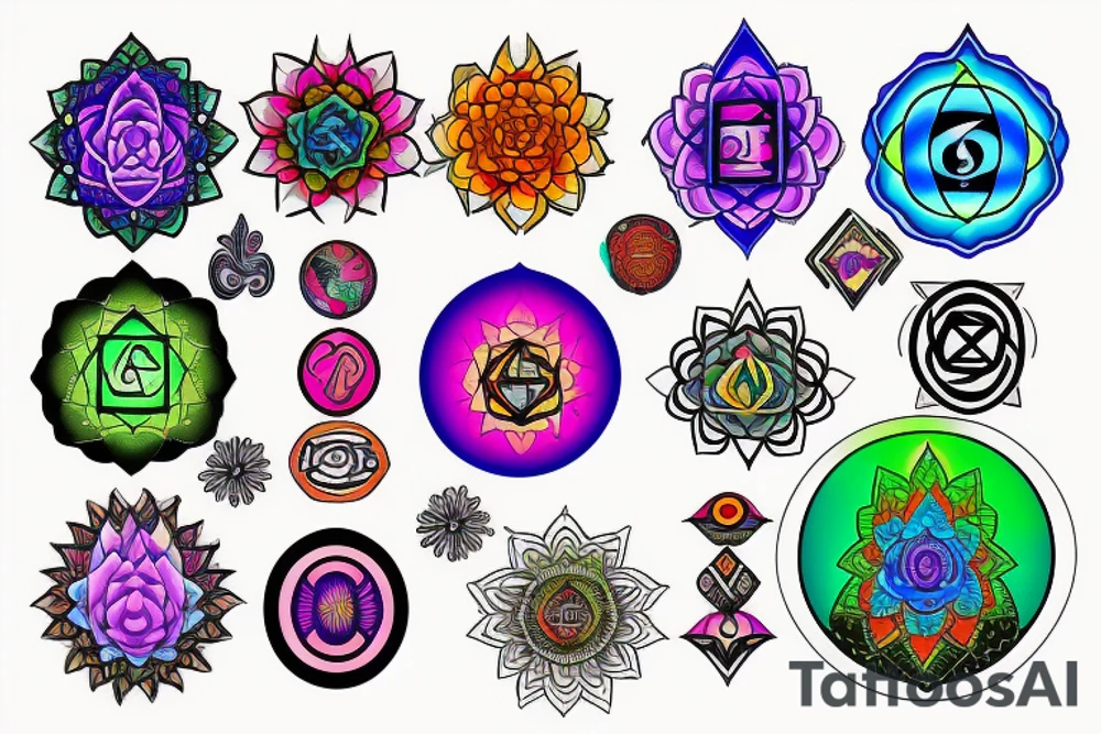 chakras colored tattoo idea