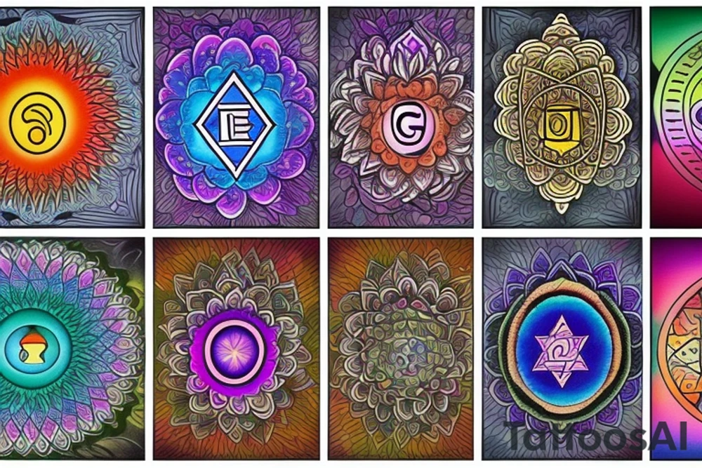 chakras colored tattoo idea