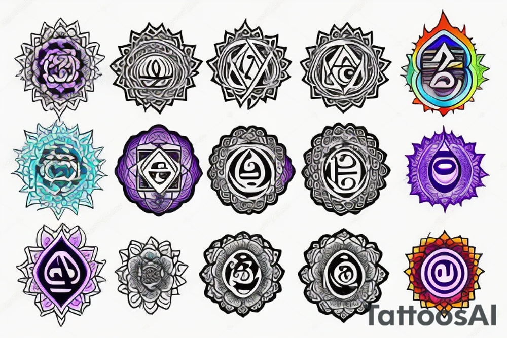 chakras colored tattoo idea