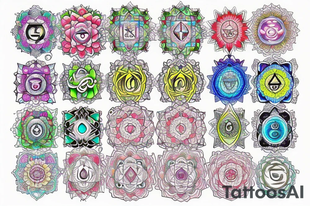 chakras colored tattoo idea