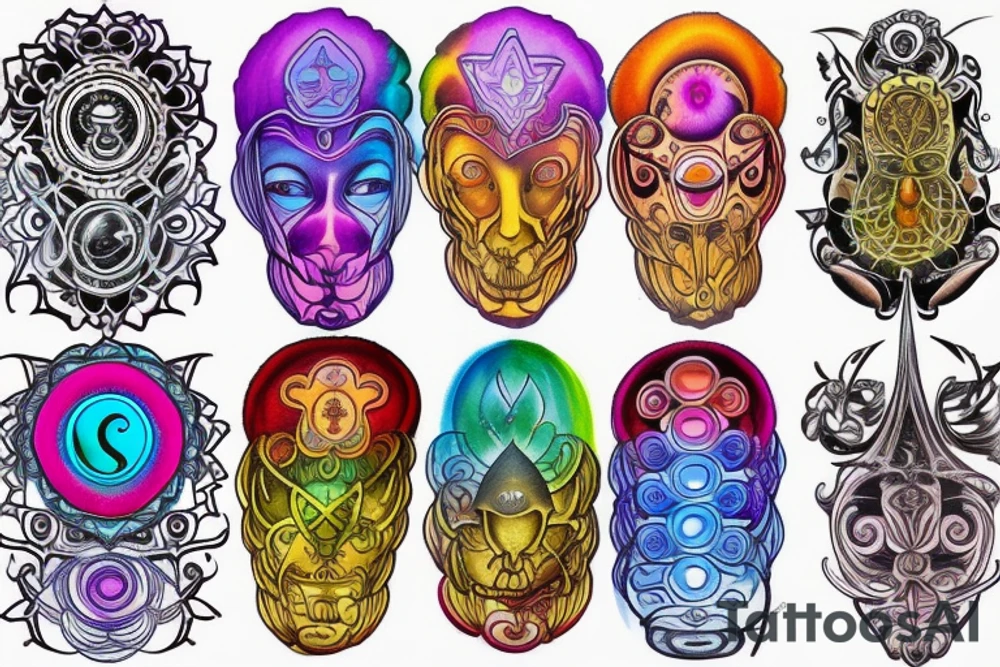 chakras colored tattoo idea