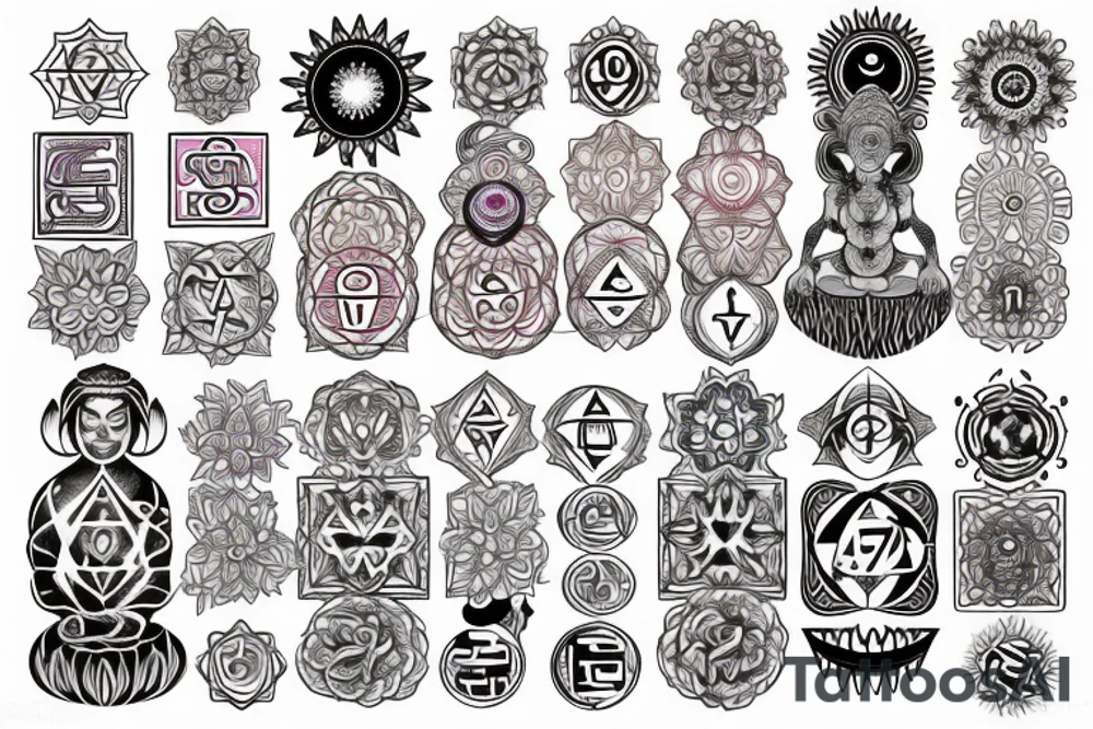 chakras colored tattoo idea