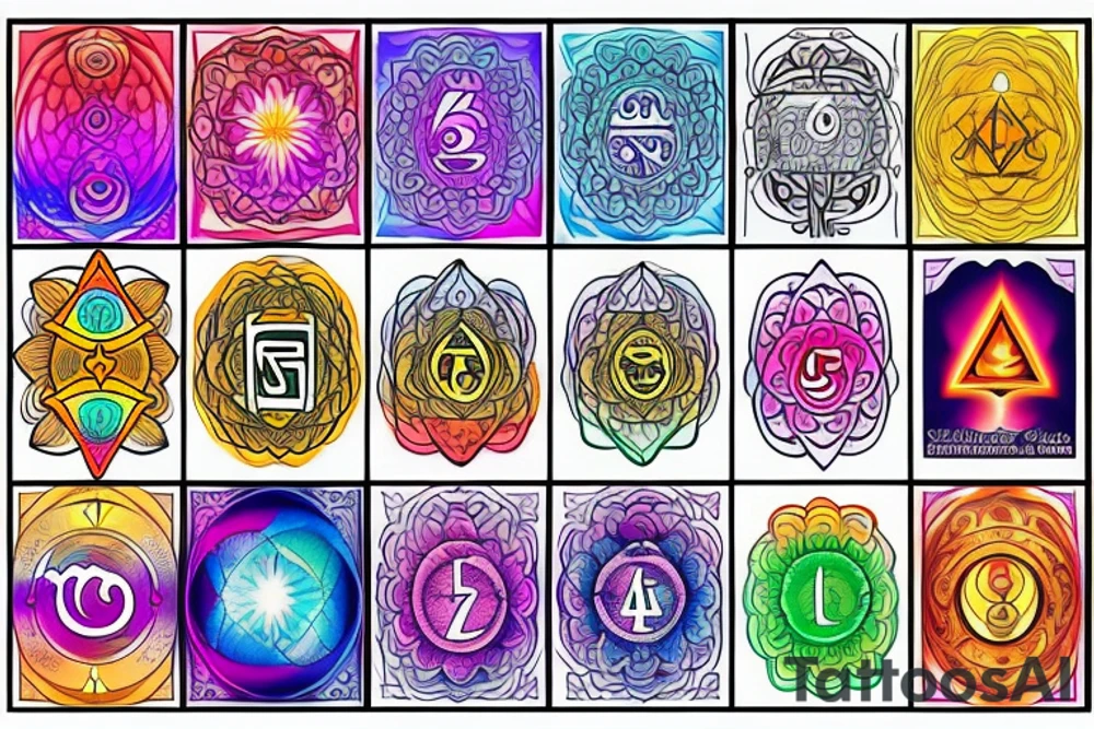 chakras colored tattoo idea