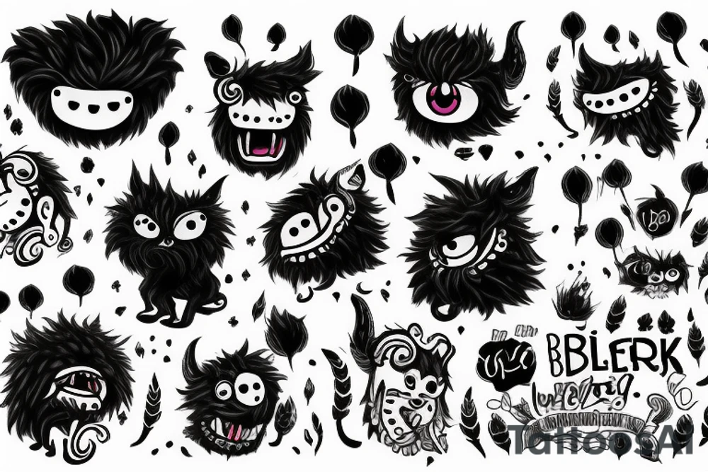 black round fluffy monster with kind eyes tattoo idea