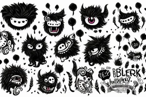 black round fluffy monster with kind eyes tattoo idea