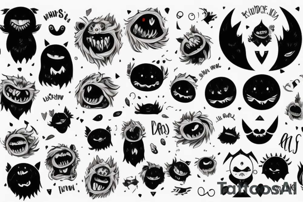 black round fluffy monster with kind eyes tattoo idea