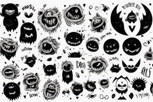black round fluffy monster with kind eyes tattoo idea