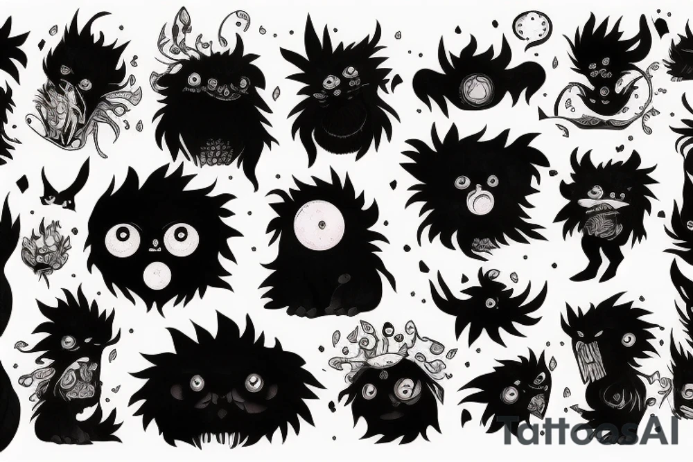 black round fluffy monster with kind eyes tattoo idea