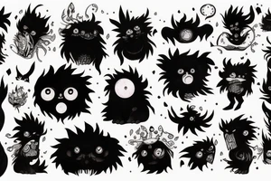 black round fluffy monster with kind eyes tattoo idea