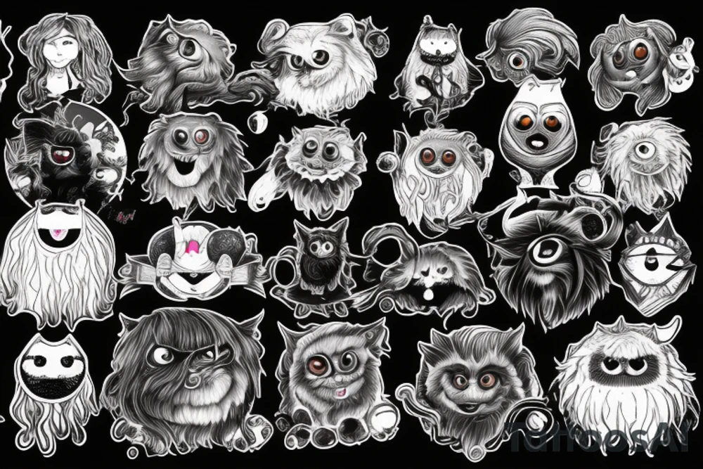 black round fluffy monster with kind eyes tattoo idea