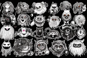 black round fluffy monster with kind eyes tattoo idea