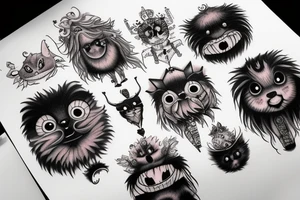black round fluffy monster with kind eyes tattoo idea