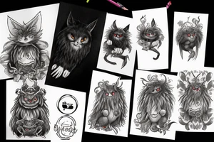 black round fluffy monster with kind eyes tattoo idea