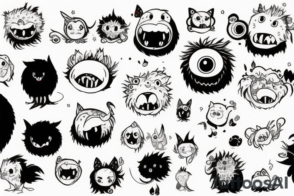 black round fluffy monster with kind eyes tattoo idea