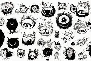 black round fluffy monster with kind eyes tattoo idea