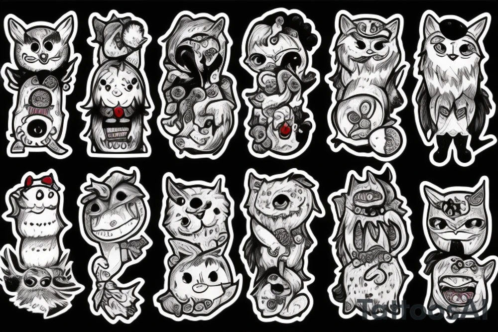 black round fluffy monster with kind eyes tattoo idea