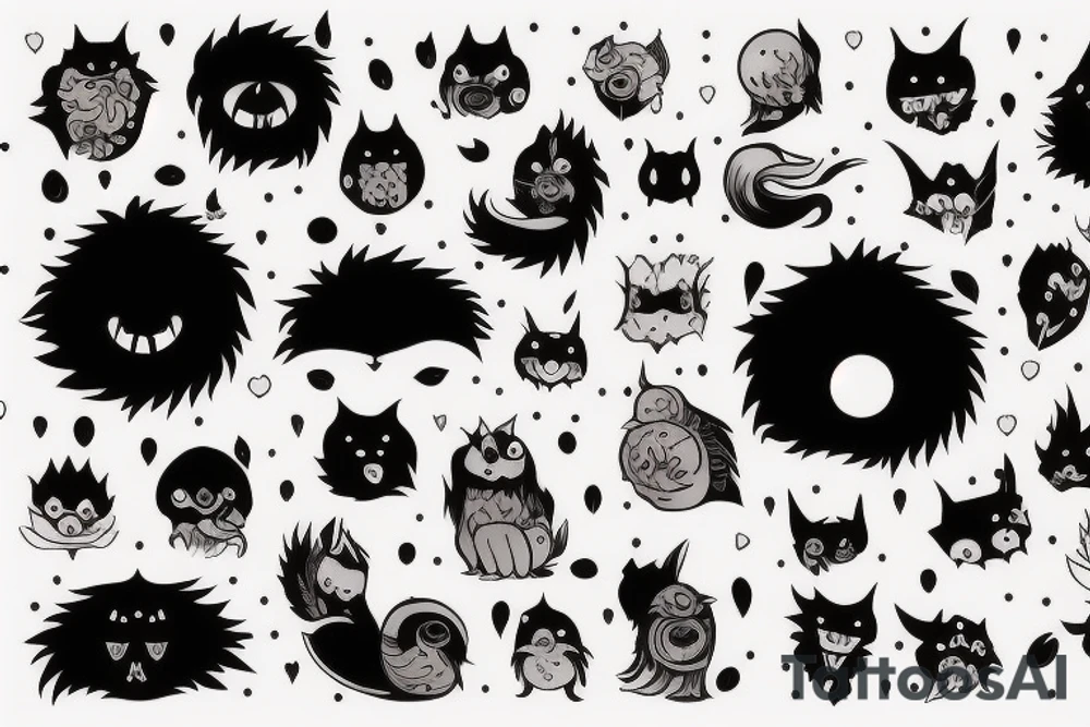 black round fluffy monster with kind eyes tattoo idea