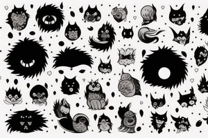 black round fluffy monster with kind eyes tattoo idea