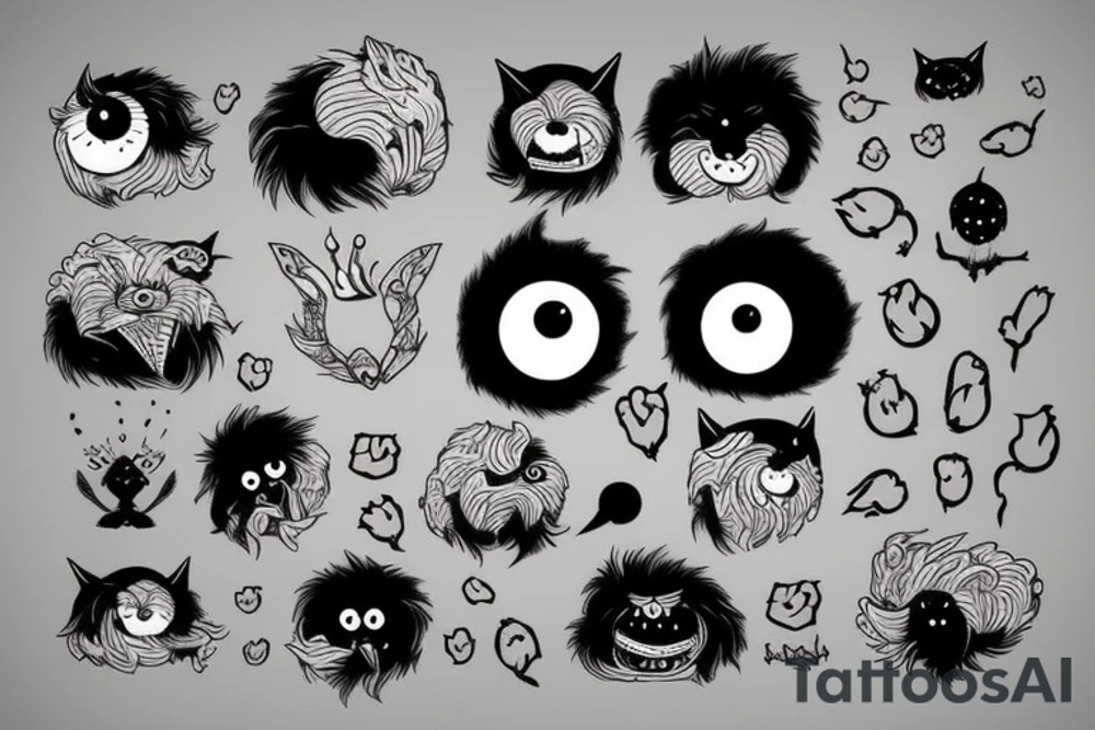 black round fluffy monster with kind eyes tattoo idea