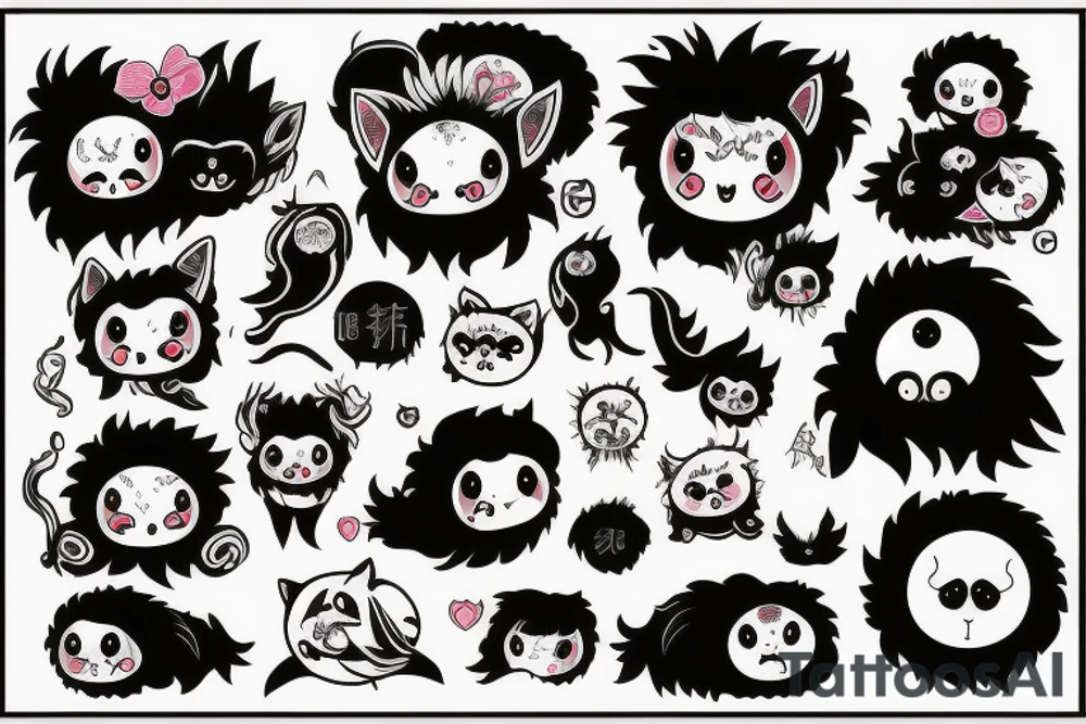 black round fluffy monster with kind eyes tattoo idea