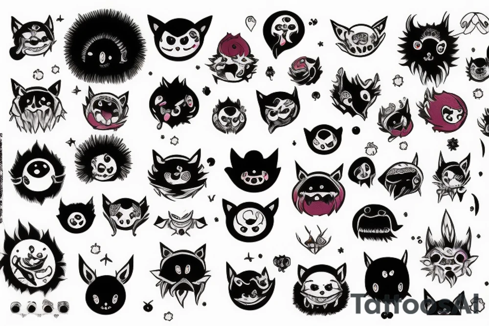 black round fluffy monster with kind eyes tattoo idea