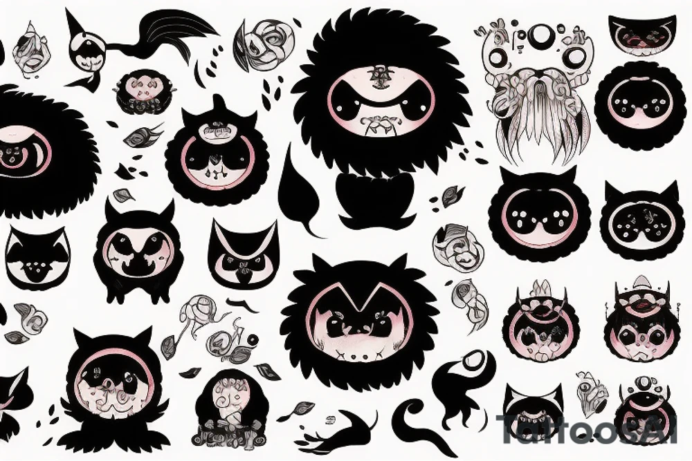black round fluffy monster with kind eyes tattoo idea