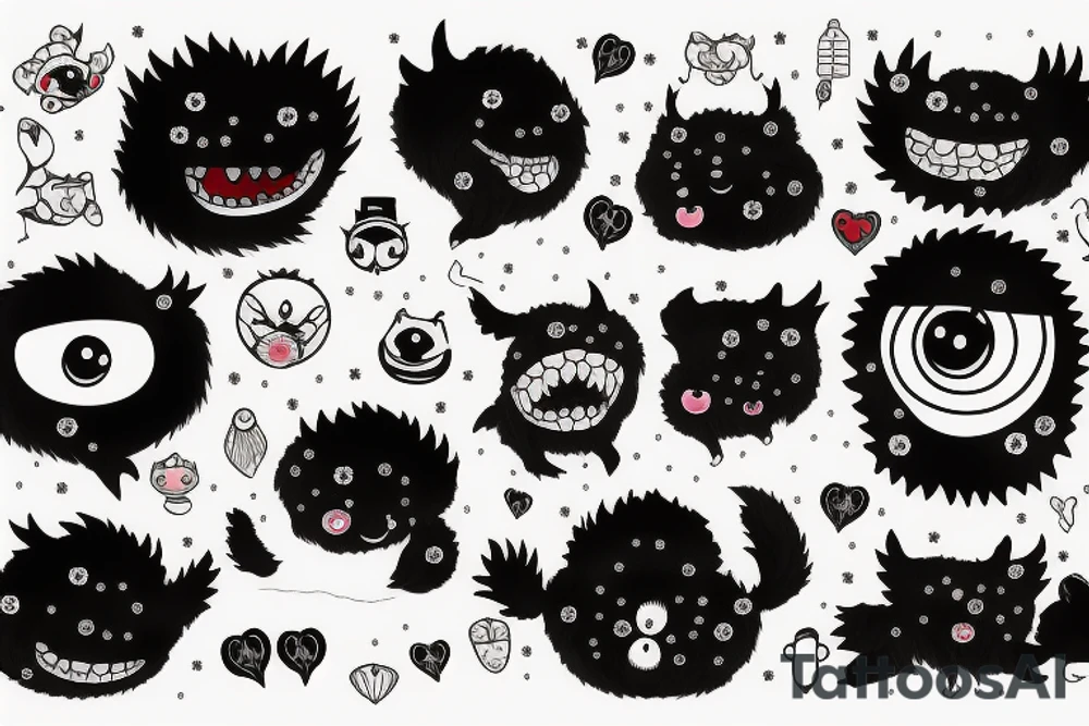 black round fluffy monster with kind eyes tattoo idea