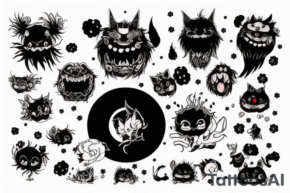 black round fluffy monster with kind eyes tattoo idea