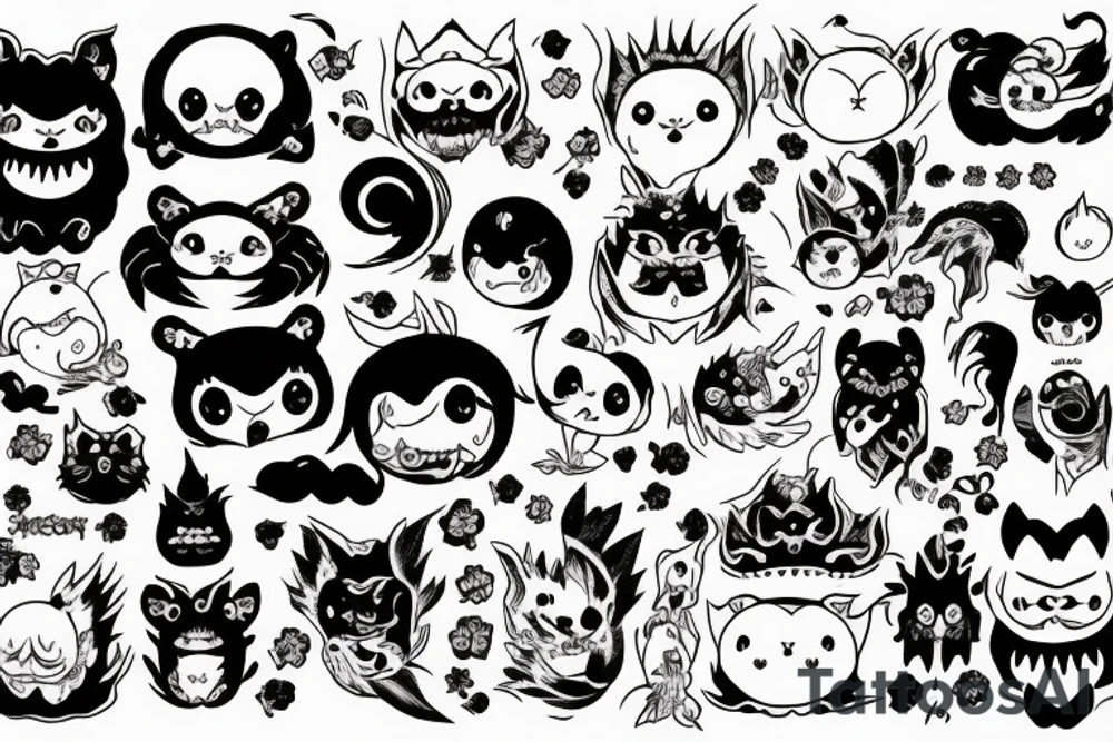 black round fluffy monster with kind eyes tattoo idea