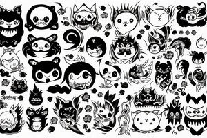 black round fluffy monster with kind eyes tattoo idea