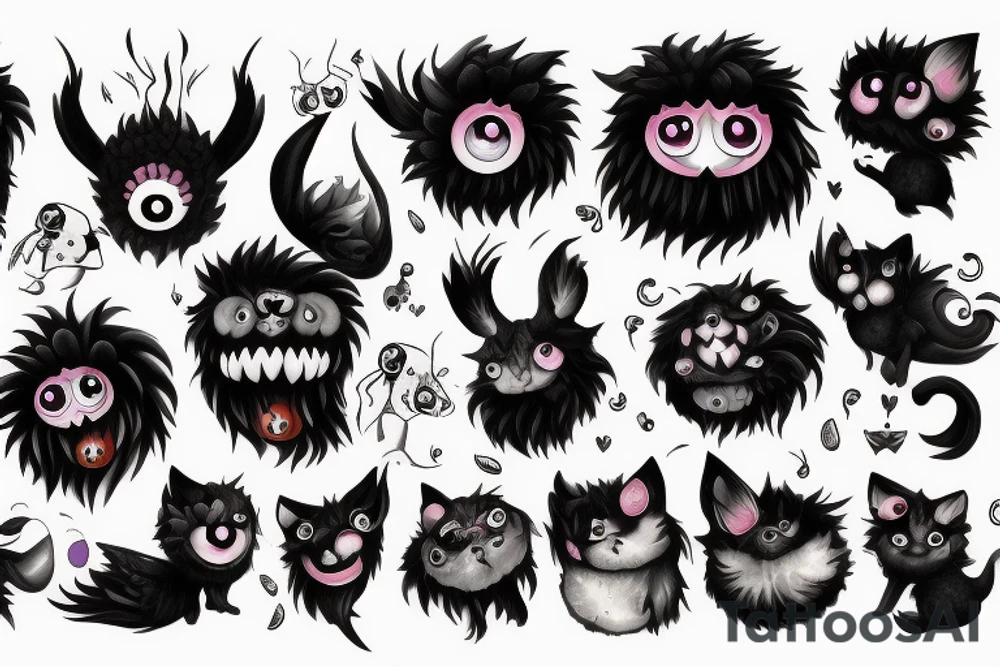 black round fluffy monster with kind eyes tattoo idea