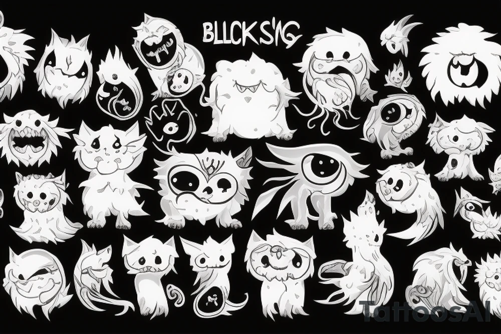 black round fluffy monster with kind eyes tattoo idea