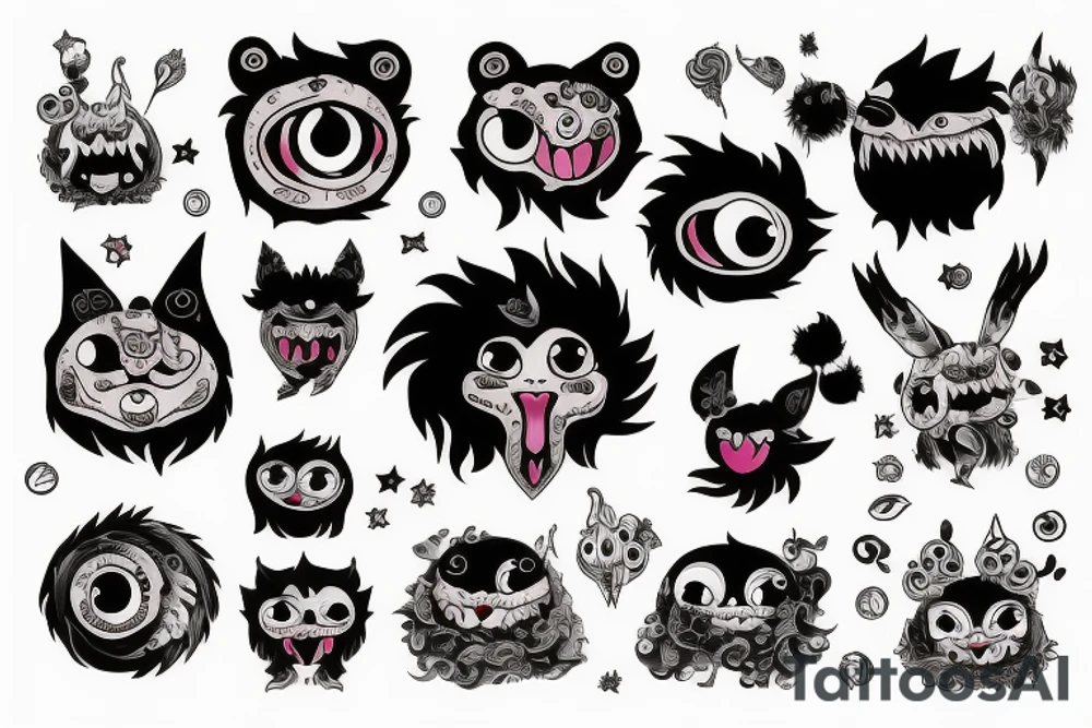 black round fluffy monster with kind eyes tattoo idea