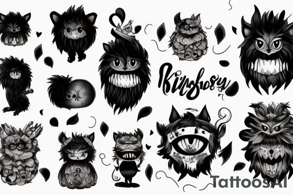 black round fluffy monster with kind eyes tattoo idea
