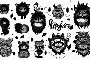 black round fluffy monster with kind eyes tattoo idea