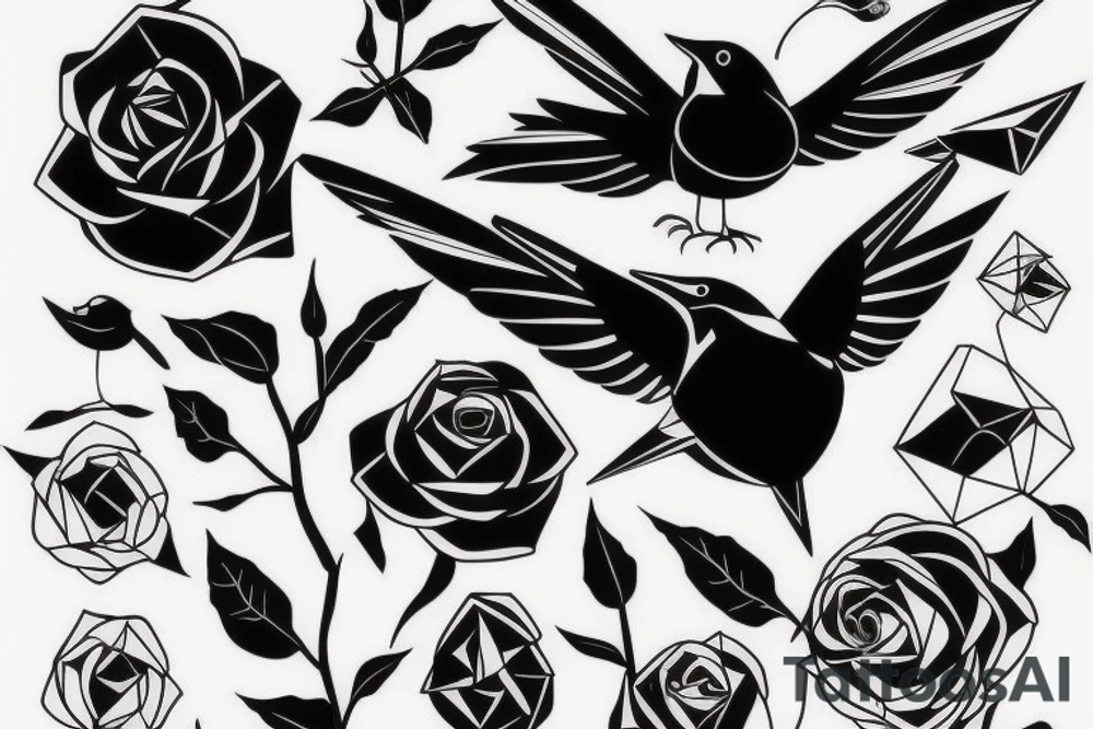 Flying robin holding a rose in it's beak tattoo idea