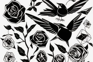 Flying robin holding a rose in it's beak tattoo idea