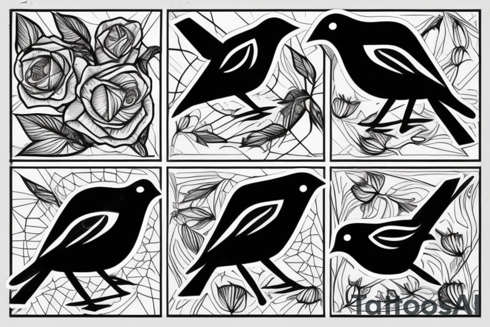 Flying robin holding a rose in it's beak tattoo idea
