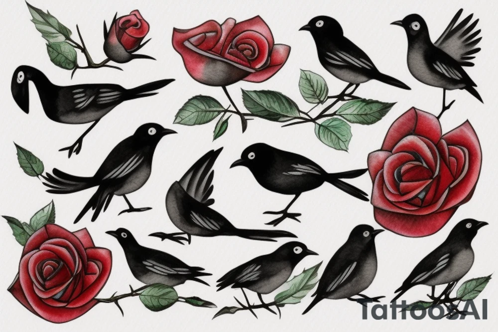 Flying robin holding a rose in it's beak tattoo idea