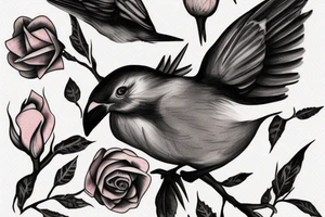 Flying robin holding a rose in it's beak tattoo idea