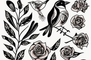 Flying robin holding a rose in it's beak tattoo idea