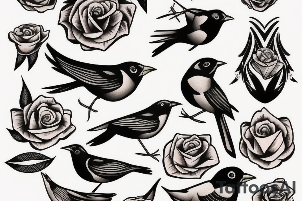 Flying robin holding a rose in it's beak tattoo idea