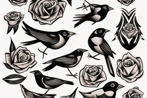 Flying robin holding a rose in it's beak tattoo idea